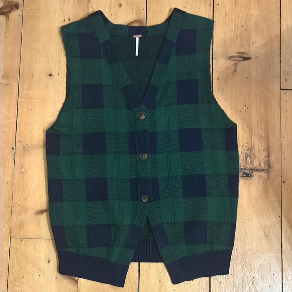 Green and Black Checkered Free People Vest